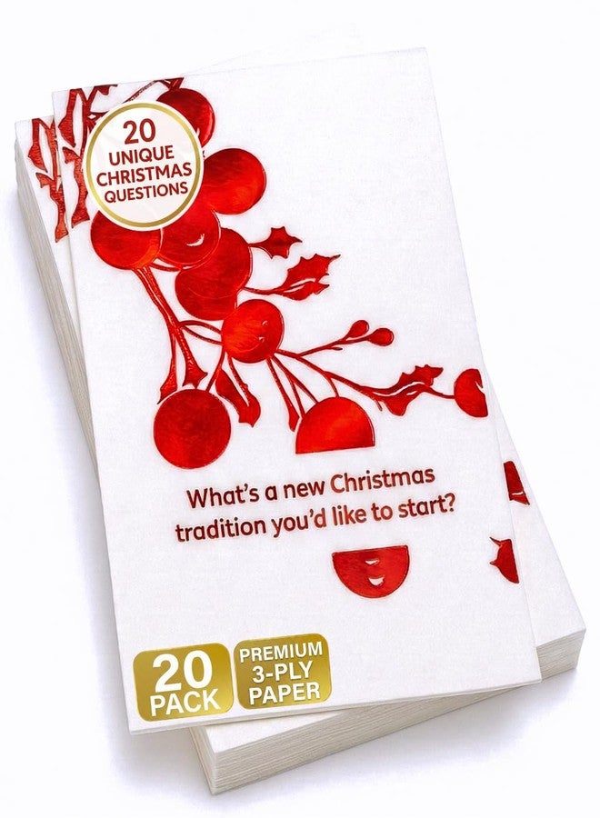 COTIER BRAND عبوة من 20 منديلًا ورقيًا فاخرًا ثلاثي الطبقات بتصميم أحمر توت بري، مثالية لبدء محادثات عيد الميلاد - مناديل عشاء عيد الميلاد، مصنوعة من ورق فاخر ثلاثي الطبقات، مزينة برقائق معدنية، للاستخدام مرة واحدة، مناسبة لحفلات الأعياد والتجمعات العائلية - كوتير - Image 1